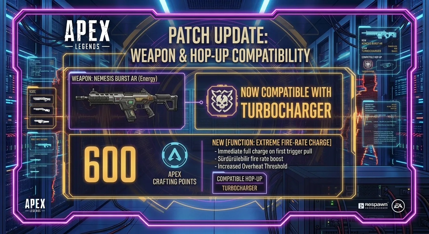 Nemesis Burst AR now compatible with Turbocharger hop-up for 600 crafting points